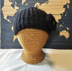 Moon Shadow women's Black Knit beanie with side flower one size